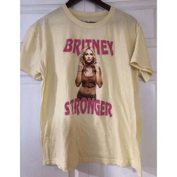 Britney Spears Shirt Womens XXL 2XL Yellow BRITNEY STRONGER Short Sleeve Cotton - Picture 2 of 4